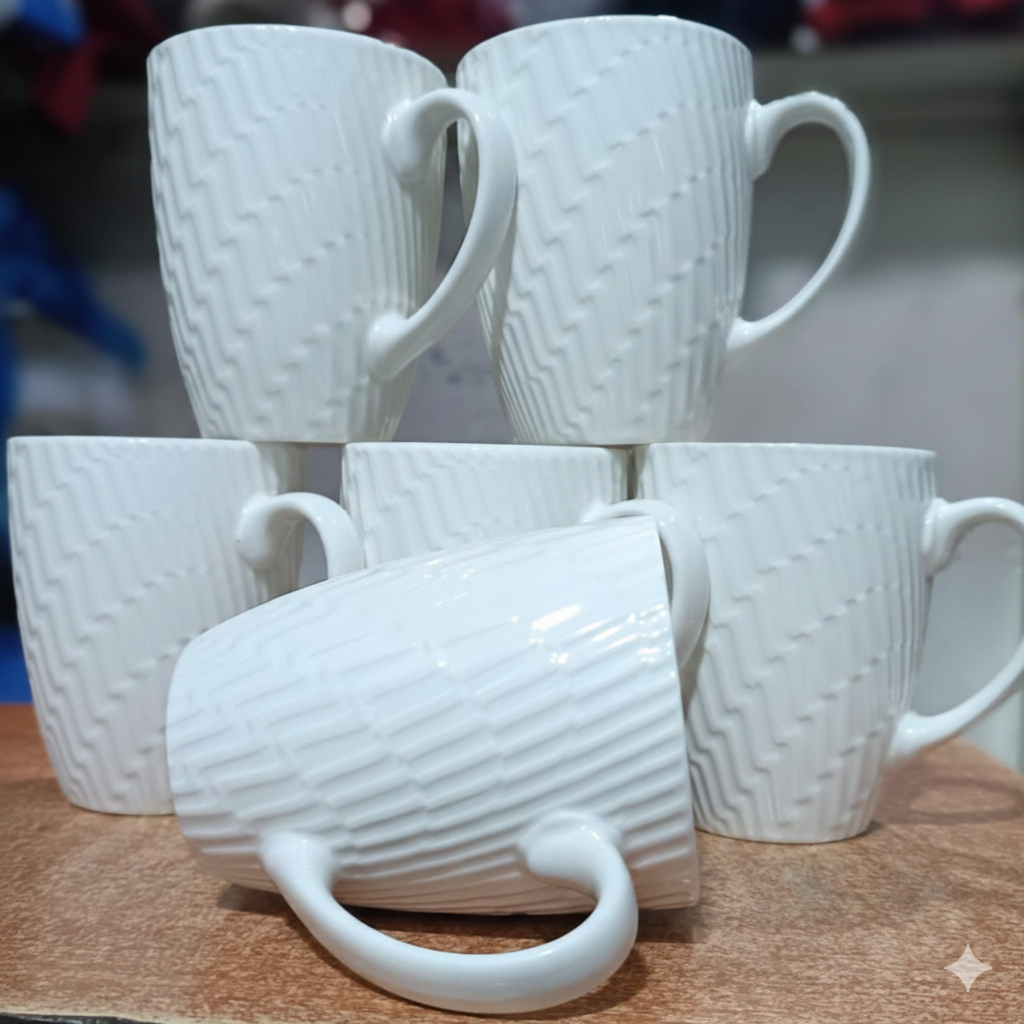 6Pc Textured White Ceramic Mug