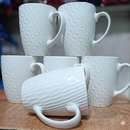 6Pc Textured White Ceramic Mug