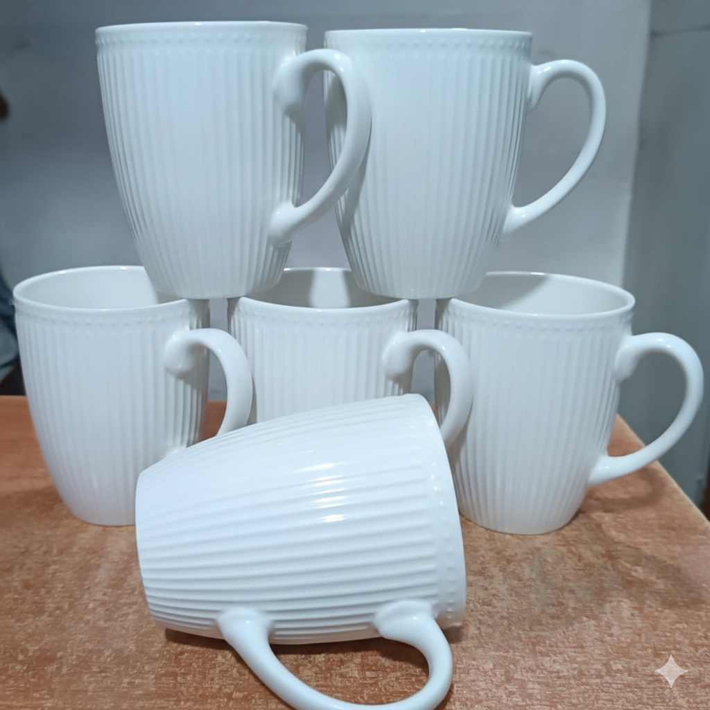 6Pc Textured White Ceramic Mug
