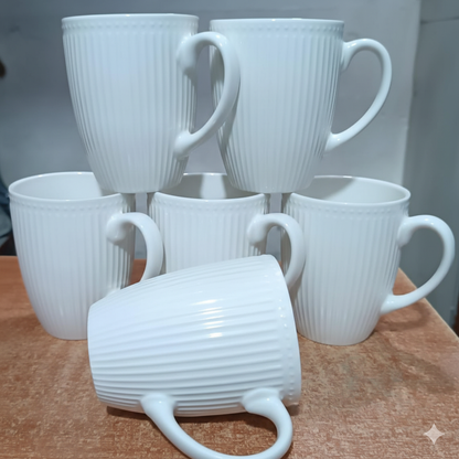 6Pc Textured White Ceramic Mug
