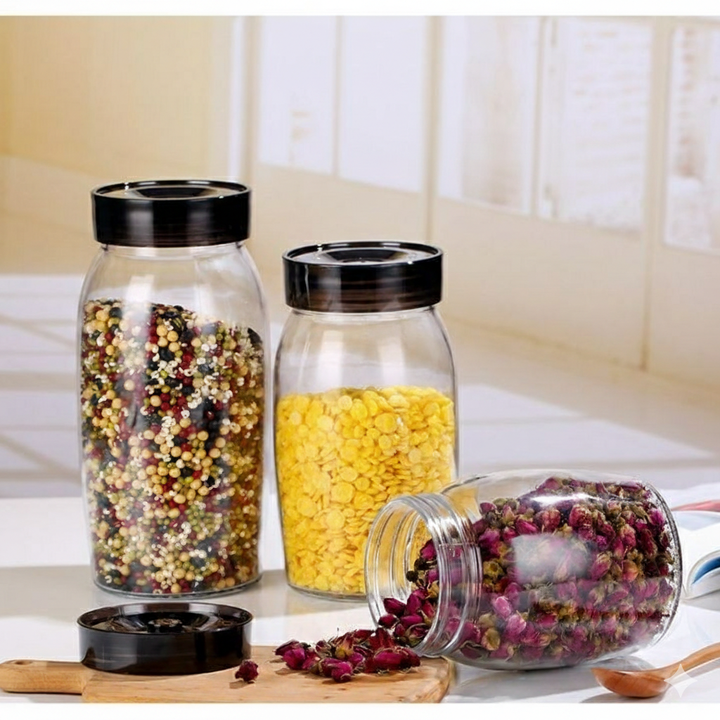 clear glass storage jars