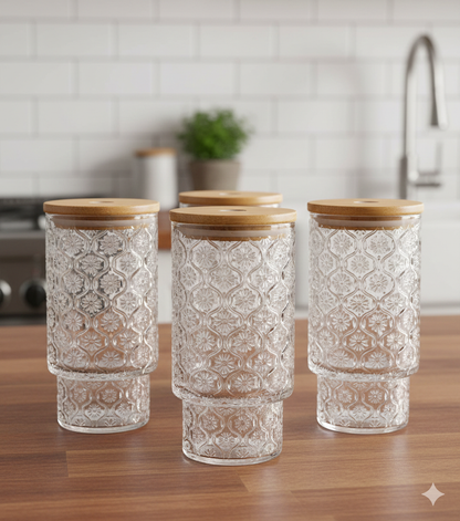 4 pc Highball Ribbed Crystal Glass Set