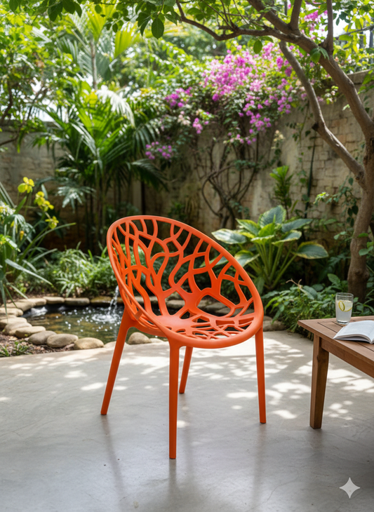 plastic chairs with branch cutout designs 