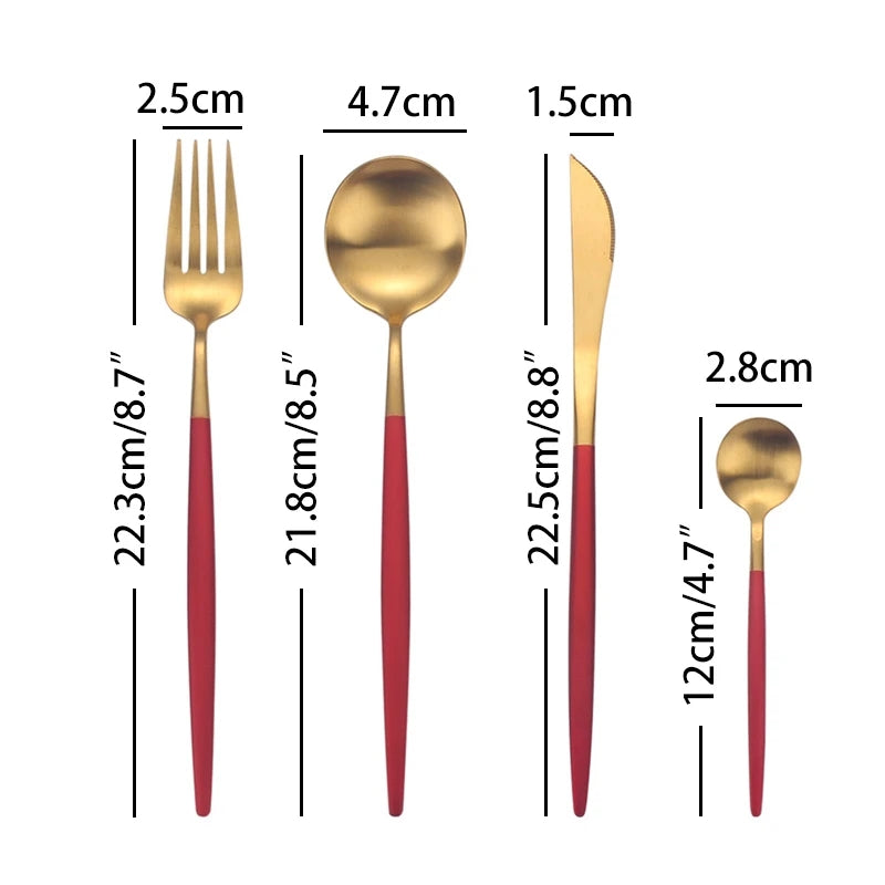 24pc Maroon gold  cutlery set