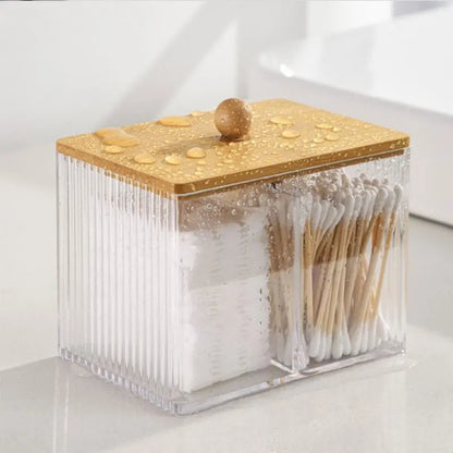 Acrylic Cotton Swab Storage Box with Bamboo Lid