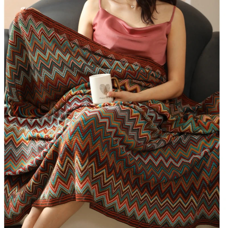 Bohemian style Soft Knitted Throw Blankets