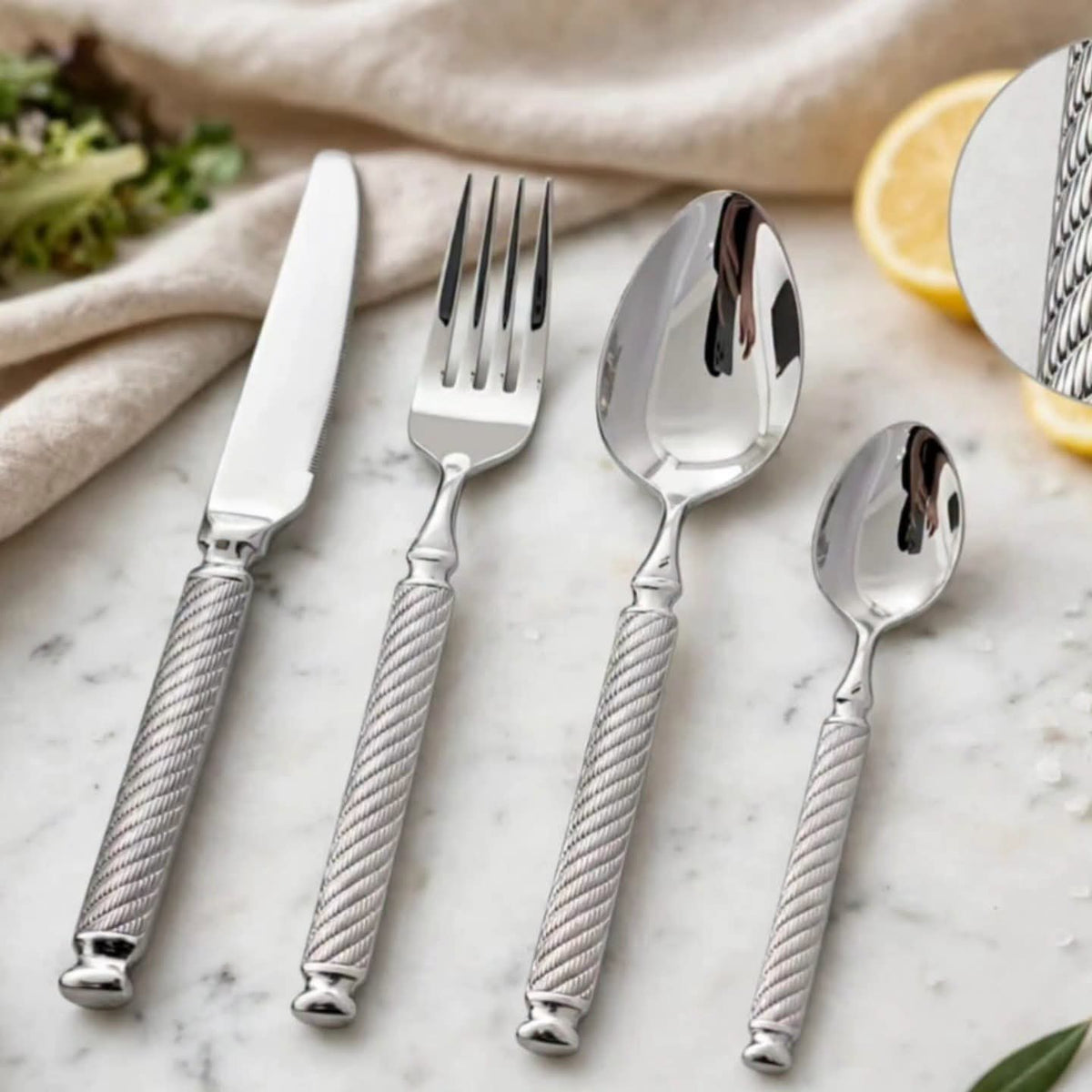 24-Piece Silver Stainless Steel Cutlery Set