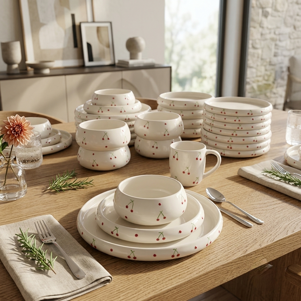 24Pcs Ceramic Cherry Dinner Set