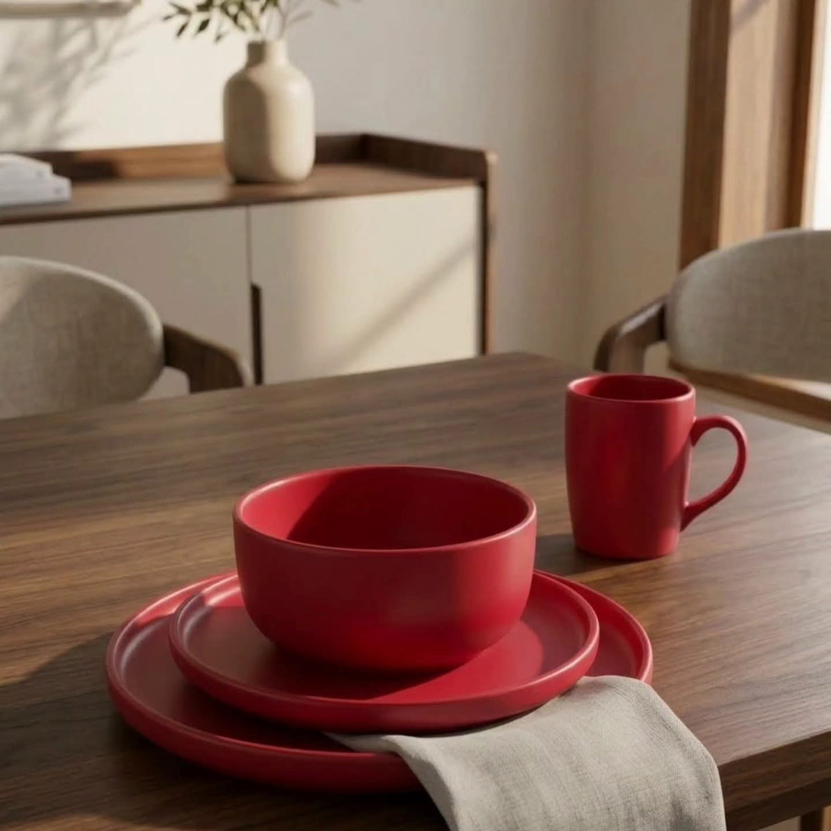 24Pieces Set  Red Ceramic Dinnerware in Nairobi Gem Home Accessories 