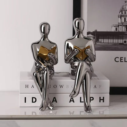 2Pc Silver Woman  Reader Ceramic  Bookend in Nairobi Gem Home Accessories 