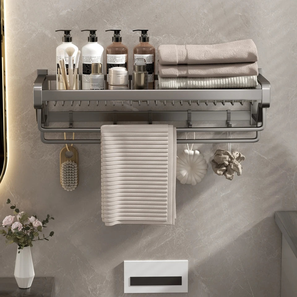 Bathroom Wall Mounted Towel Rack with Hooks