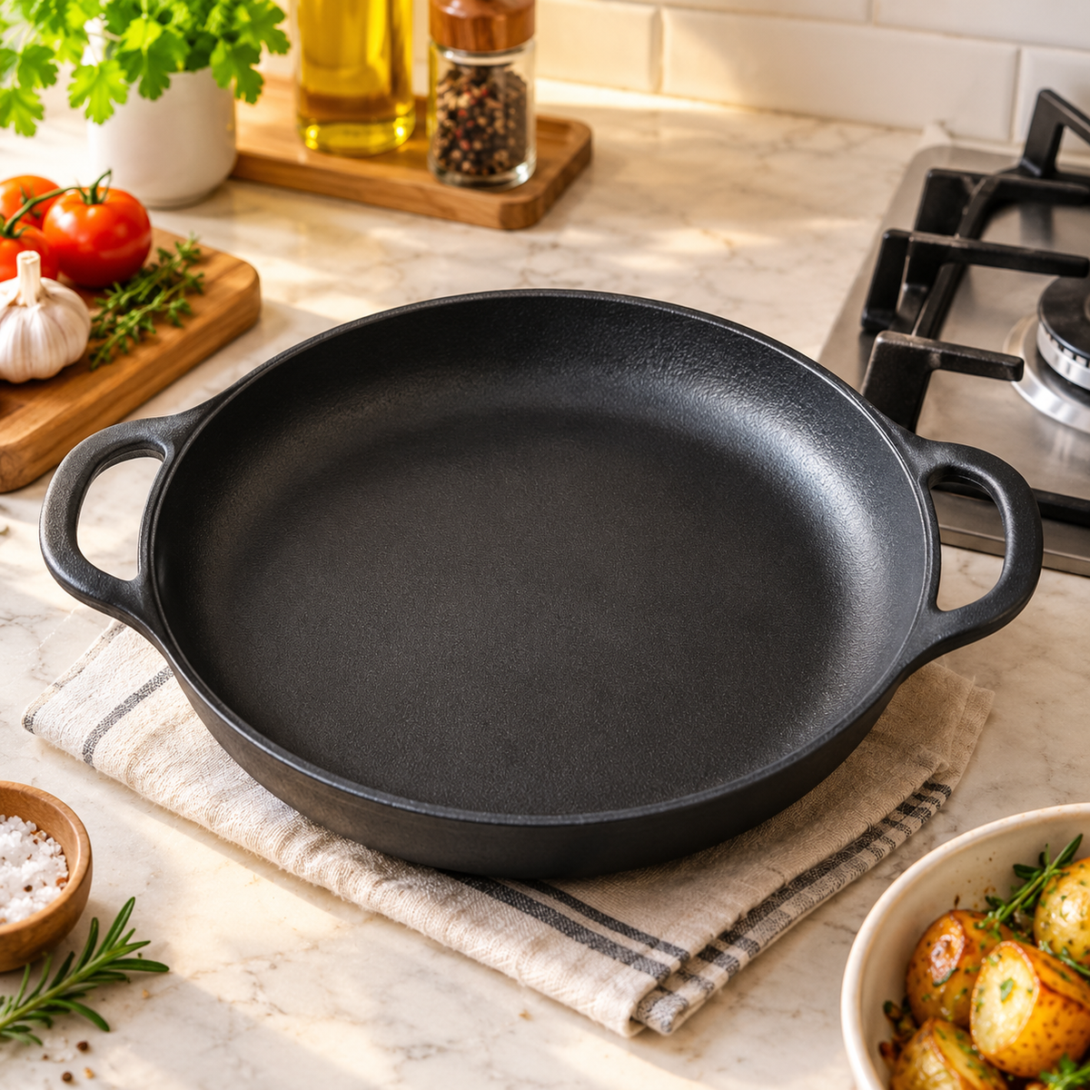 33cm Pre-Seasoned Cast Iron Skillet and Griddle Pan
