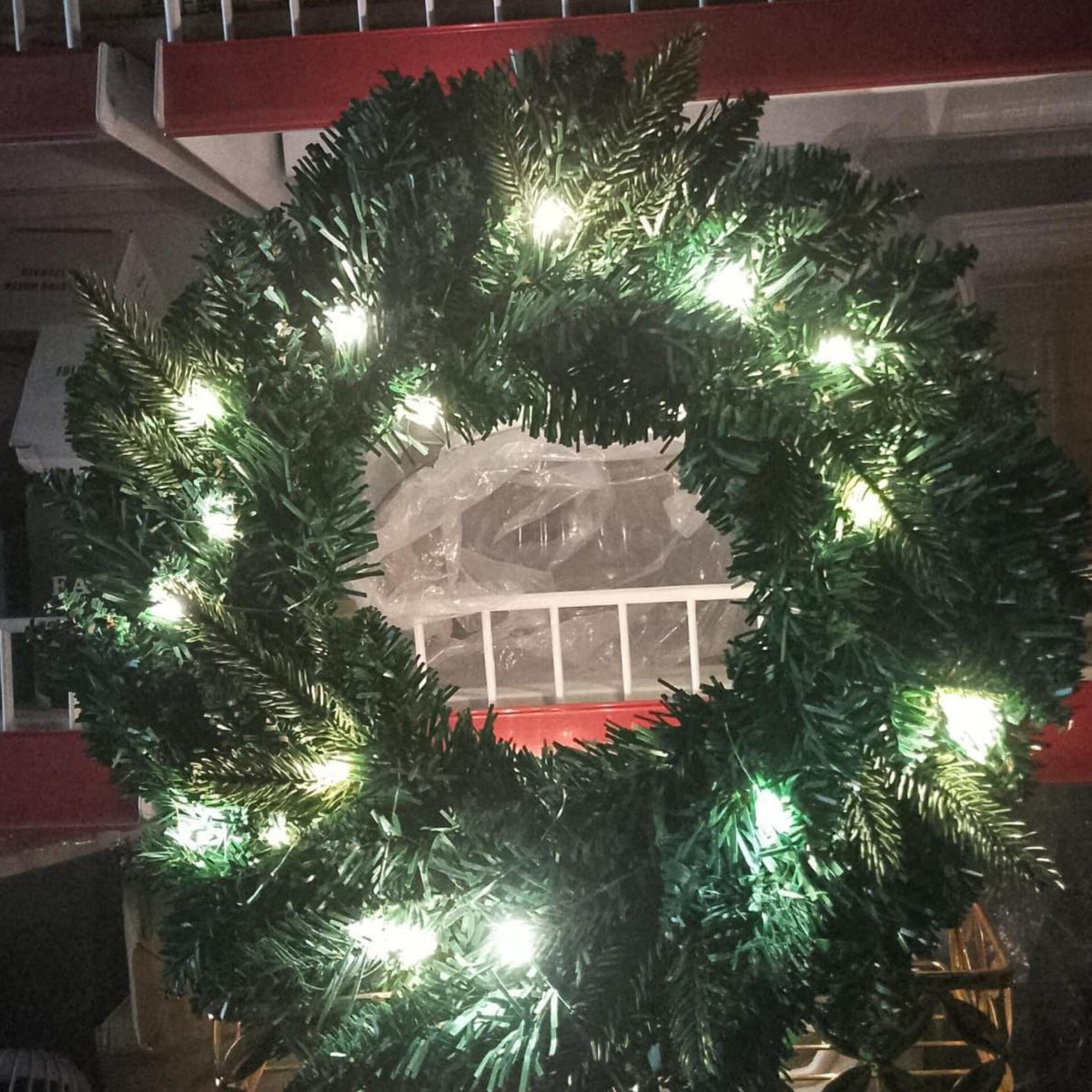 38cm Pre Lit LED Christmas Wreath Decoration