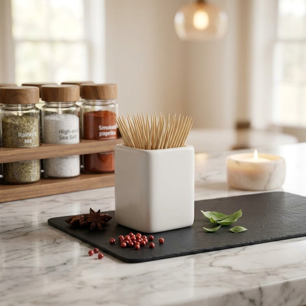 3 Piece White Ceramic Toothpick Holder Set