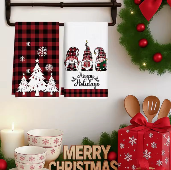 3Pc Mixed Prints Christmas Plaid and Holiday Pattern Kitchen Towel Set