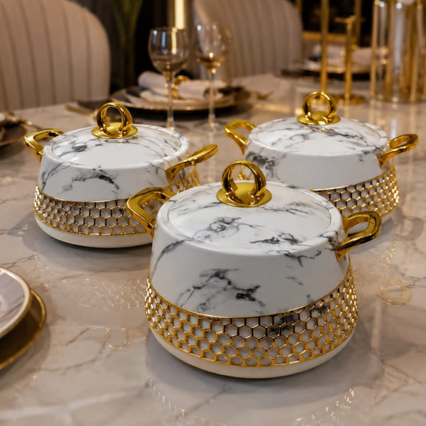 3Pc Gold Marble Hotpot Set