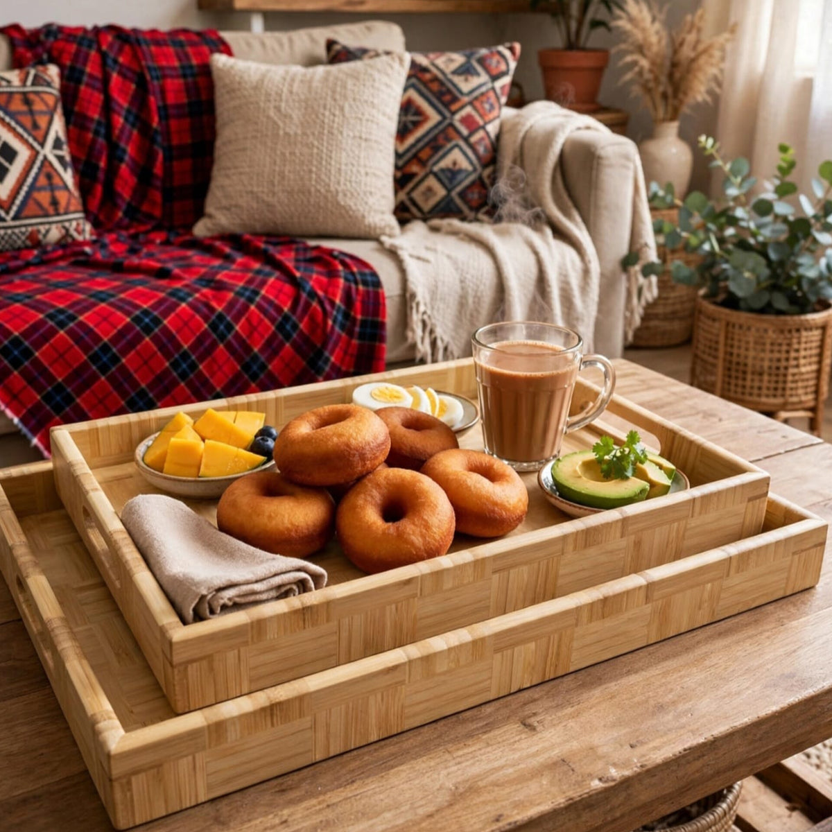 3Pcs Bamboo Food serving Trays