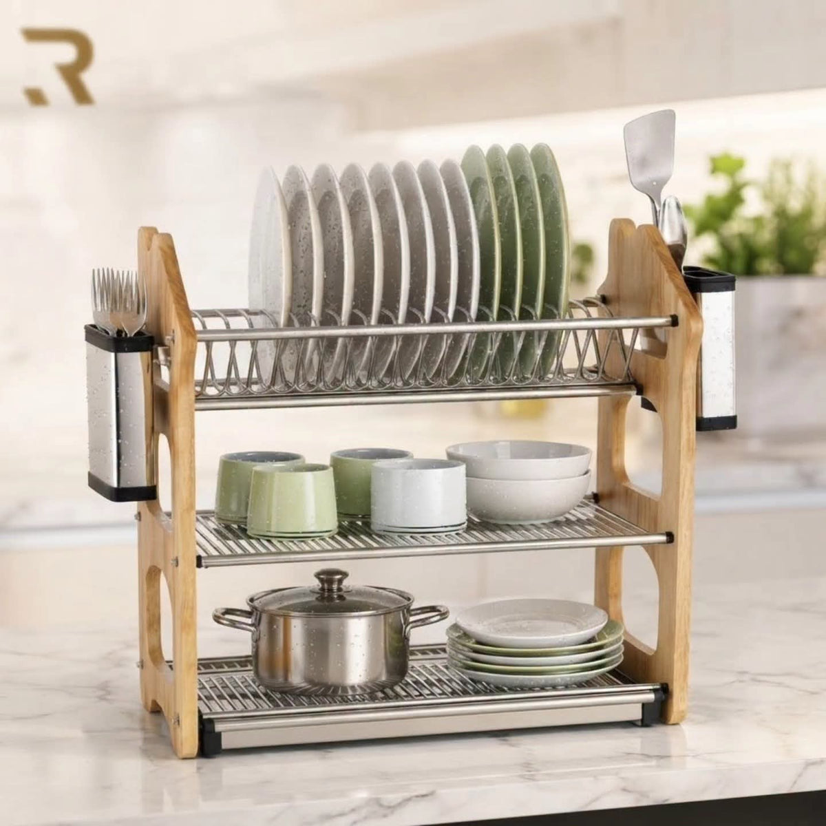3 Layer Dish Drainer for Kitchen Counter  with cutlery Holder and Cups Holder in Nairobi Gem Home Accessories 