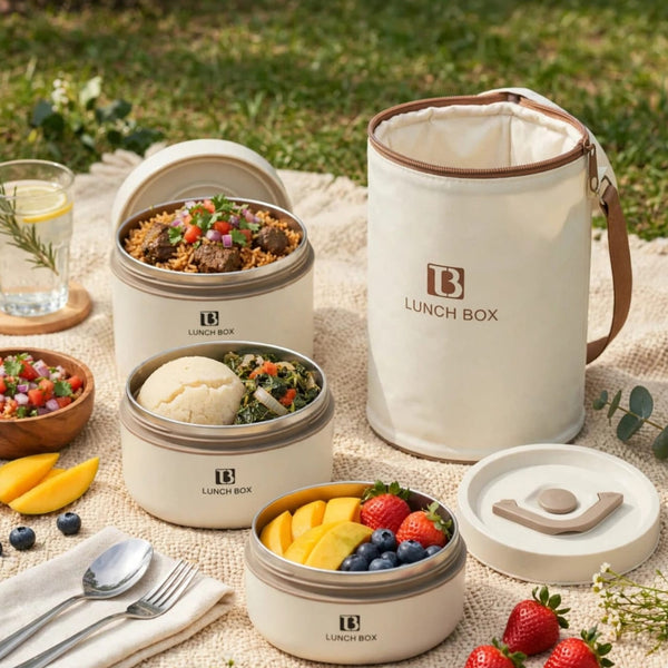 3 Tier Insulated Lunch Box Set With Thermal Bag And Cutlery