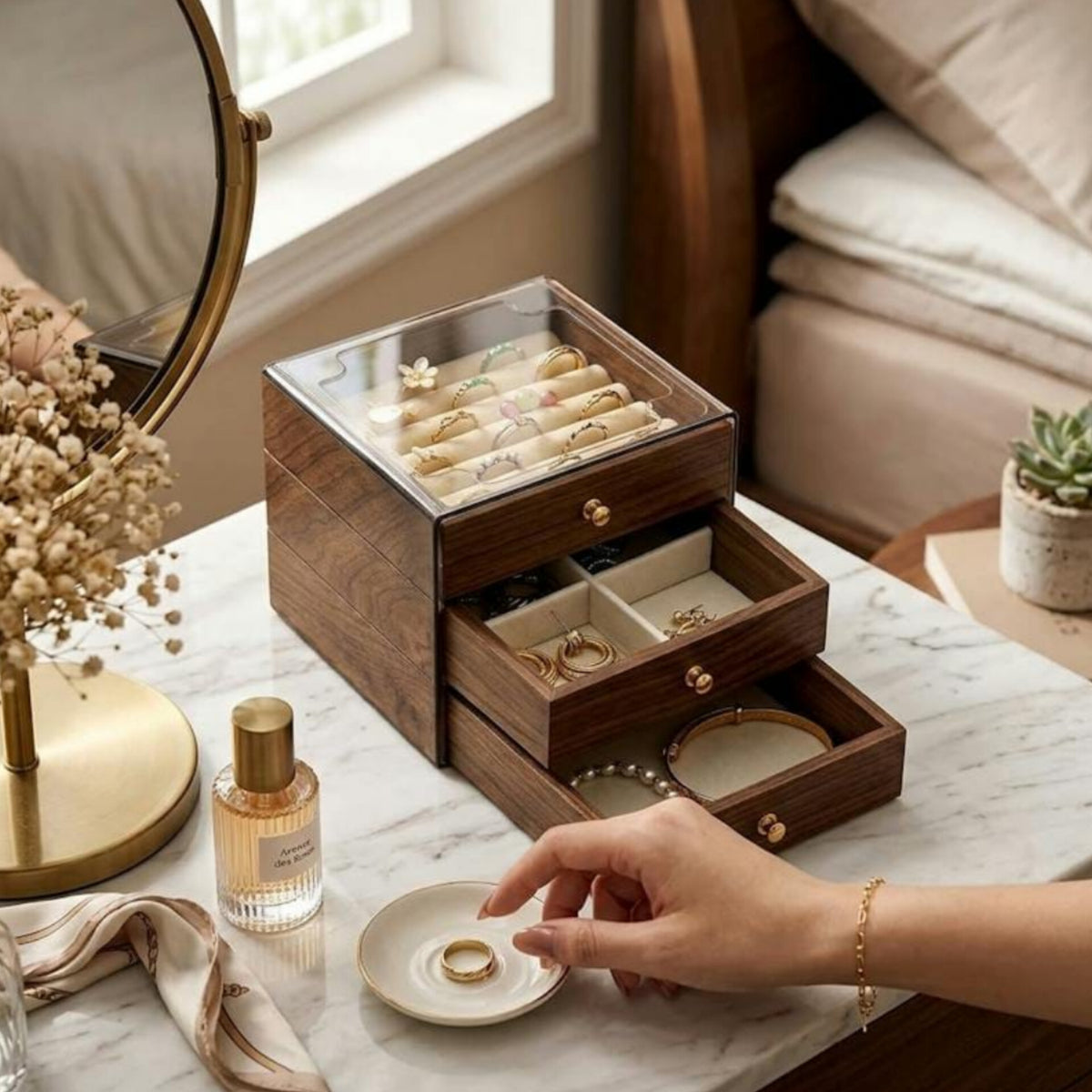 3 Tier Wooden Jewellery Storage Box