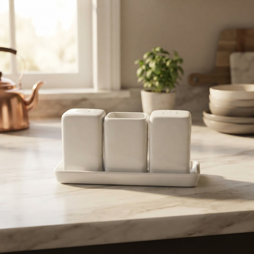 4Pcs Ceramic Salt Shaker Square Set