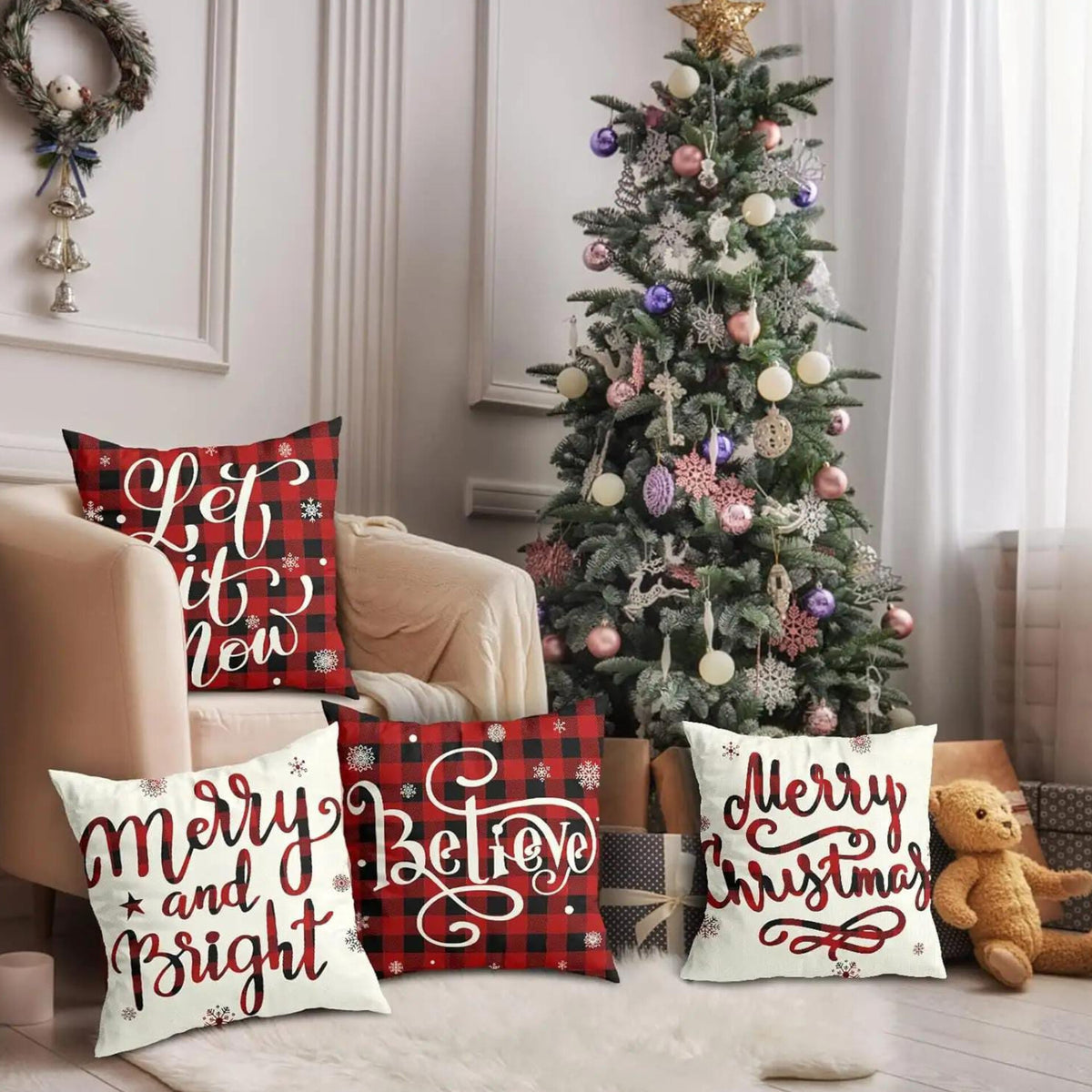 4Pcs Santa Claus Printed Christmas Cushion Covers