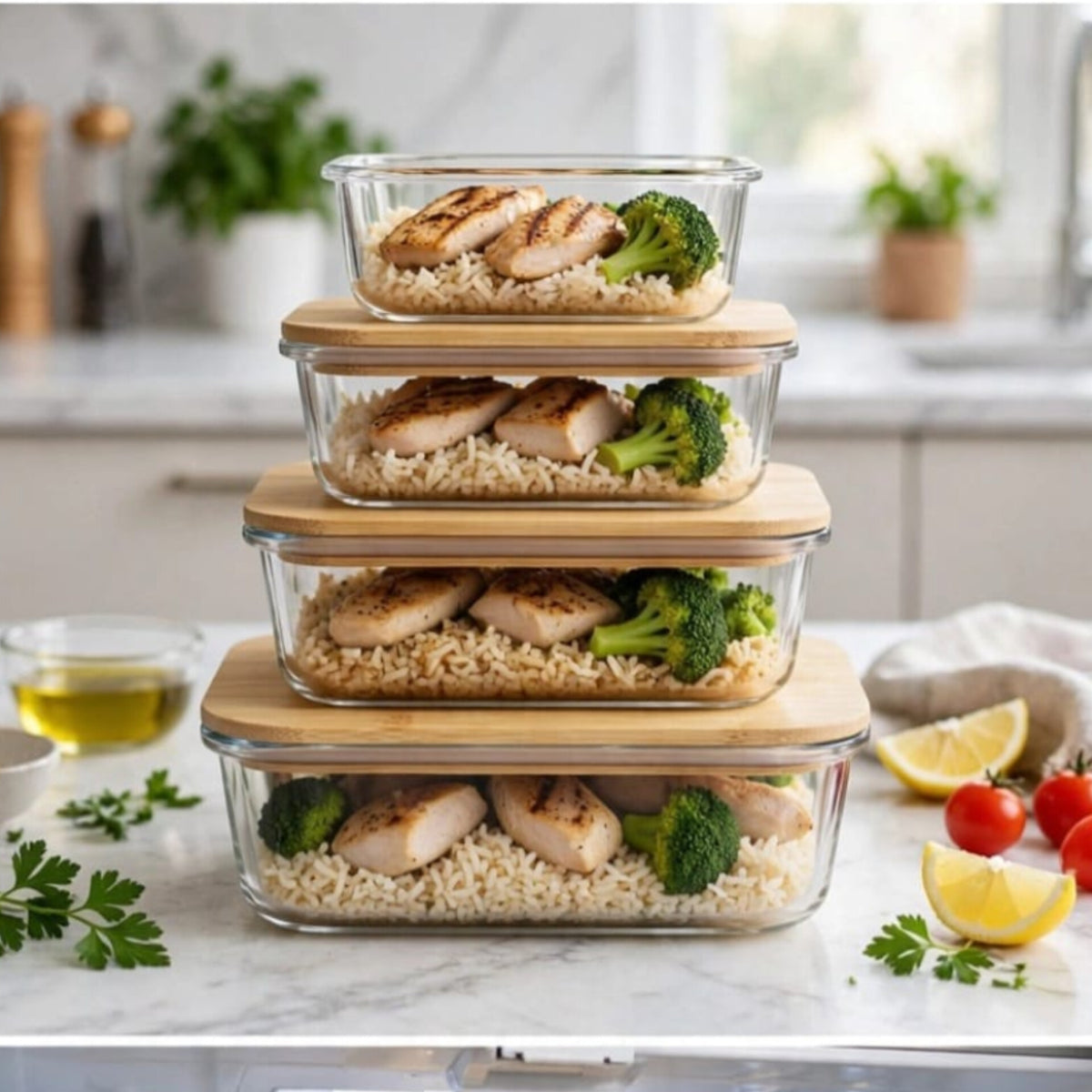 4 In 1 Square Borosilicate Glass Container Set