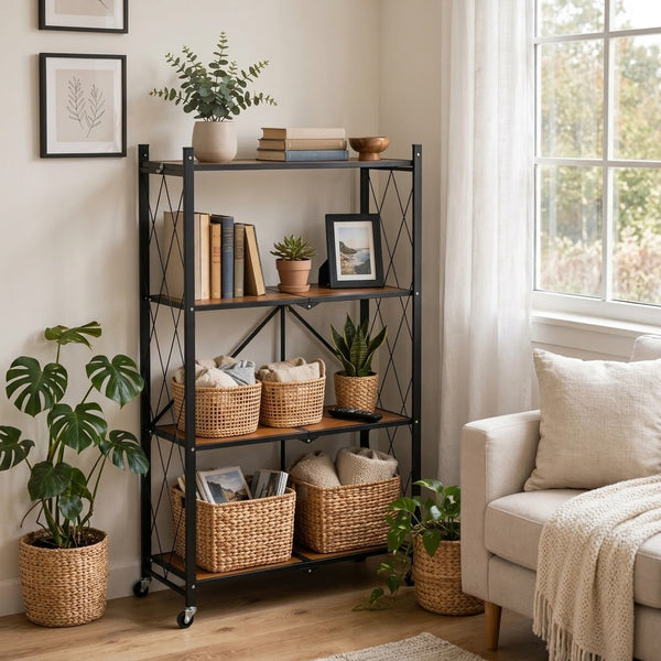 4Tier Foldable Storage Rack With Wheels