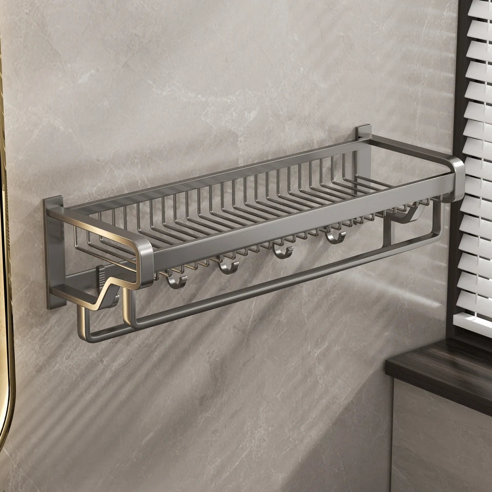 Bathroom Wall Mounted Towel Rack with Hooks