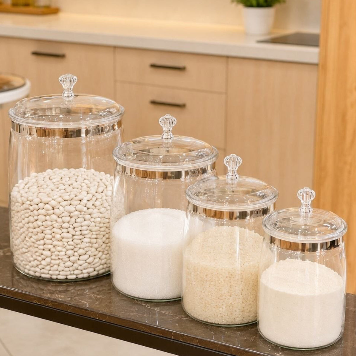 5 Pc Acrylic Storage Canister Set With Crystal Knobs