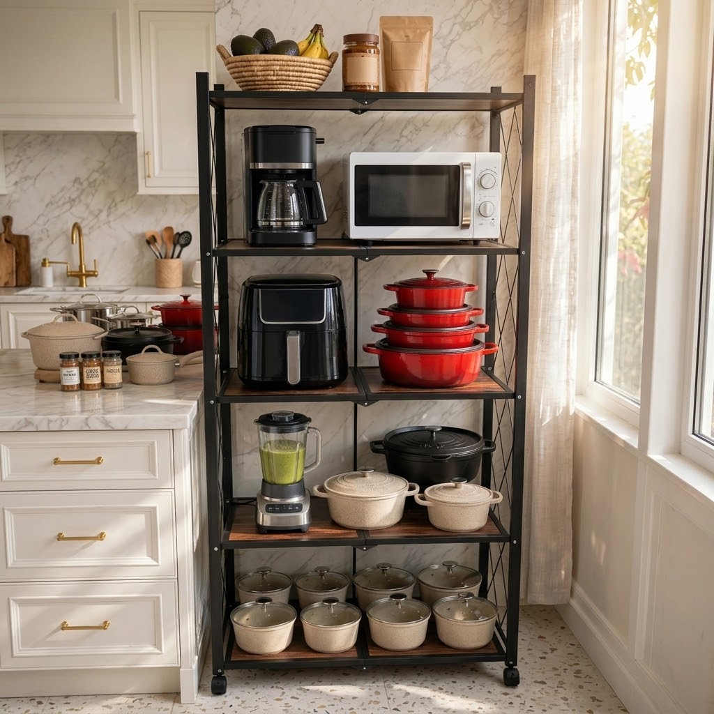 5 Tier Foldable Storage Rack With Wheels