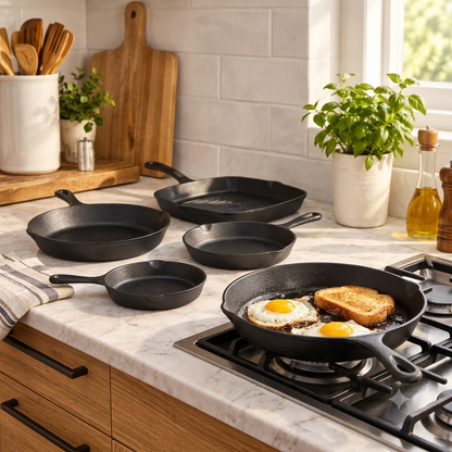 5pcs Cast Iron Skillet Set and steak pan