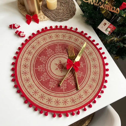 6Pc Christmas Round  Jute Placemats