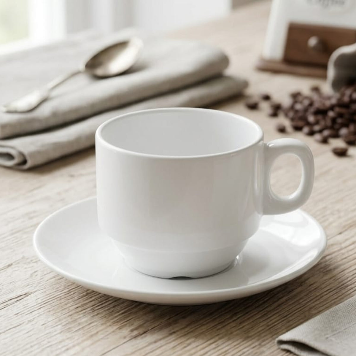 6Pcs 240ml Ceramic Stackable Cup with Saucer 