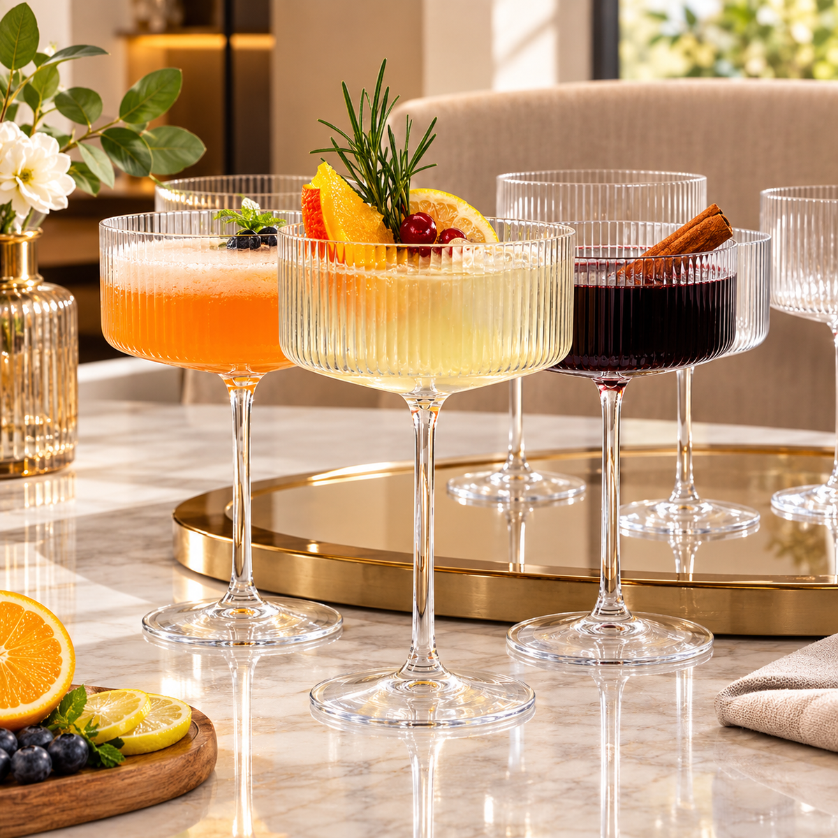 6Pcs Ribbed Cocktail Glass Set
