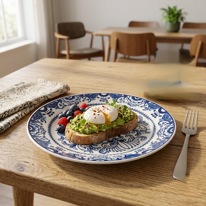White and Blue Ceramic Breakfast Plate
