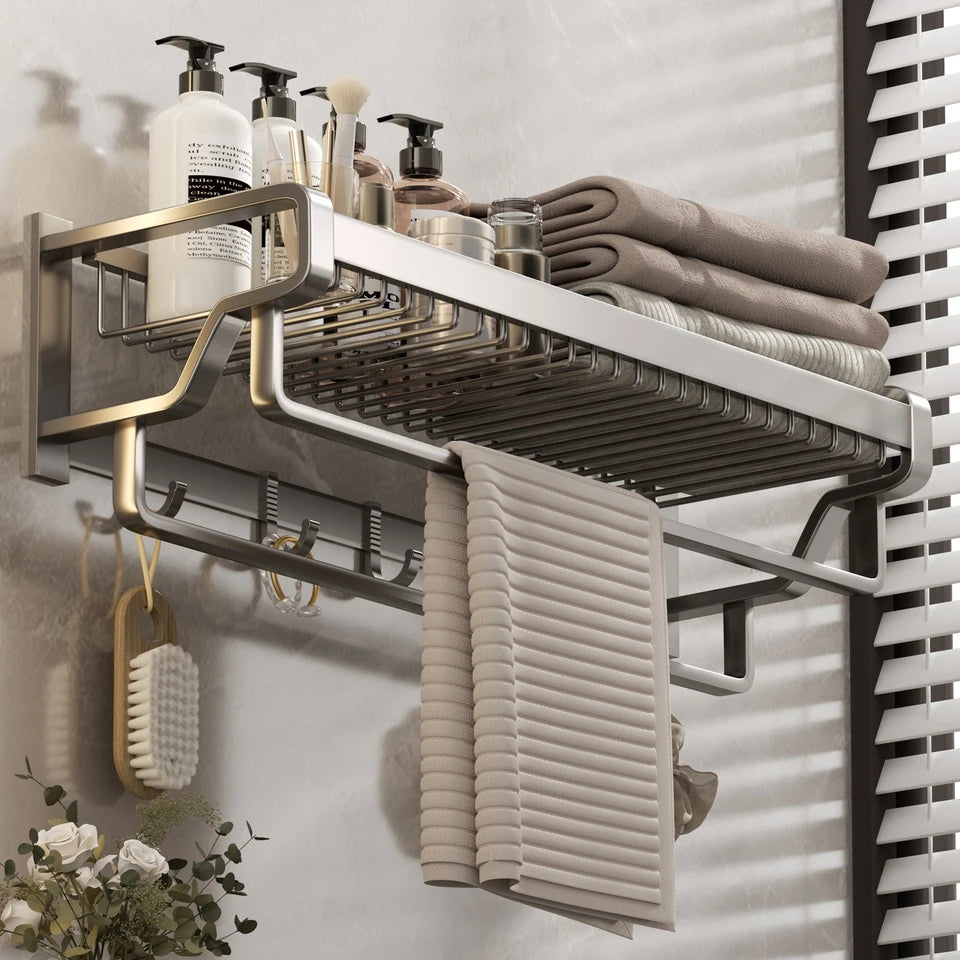 Bathroom Wall Mounted Towel Rack with Hooks