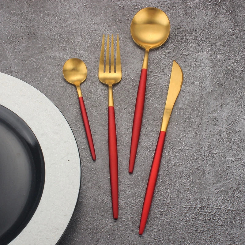 24pc Maroon gold  cutlery set