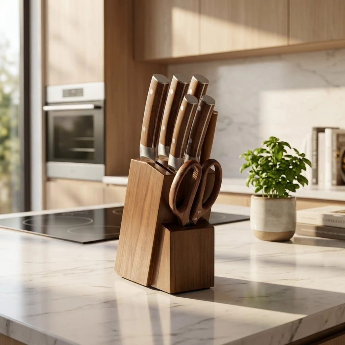 8Pcs Stainless Steel Knife Set with Wooden Block