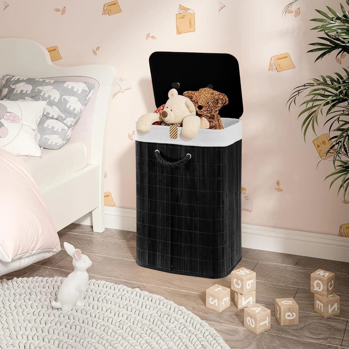 Bamboo Wooden Foldable Laundry Basket with Lid