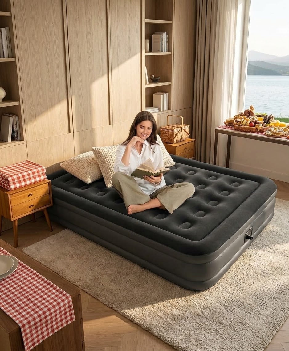 Black Inflatable Air Mattress with Built In Rechargeable Pump And 2 Pillows