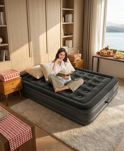 Black Inflatable Air Mattress with Built In Rechargeable Pump And 2 Pillows