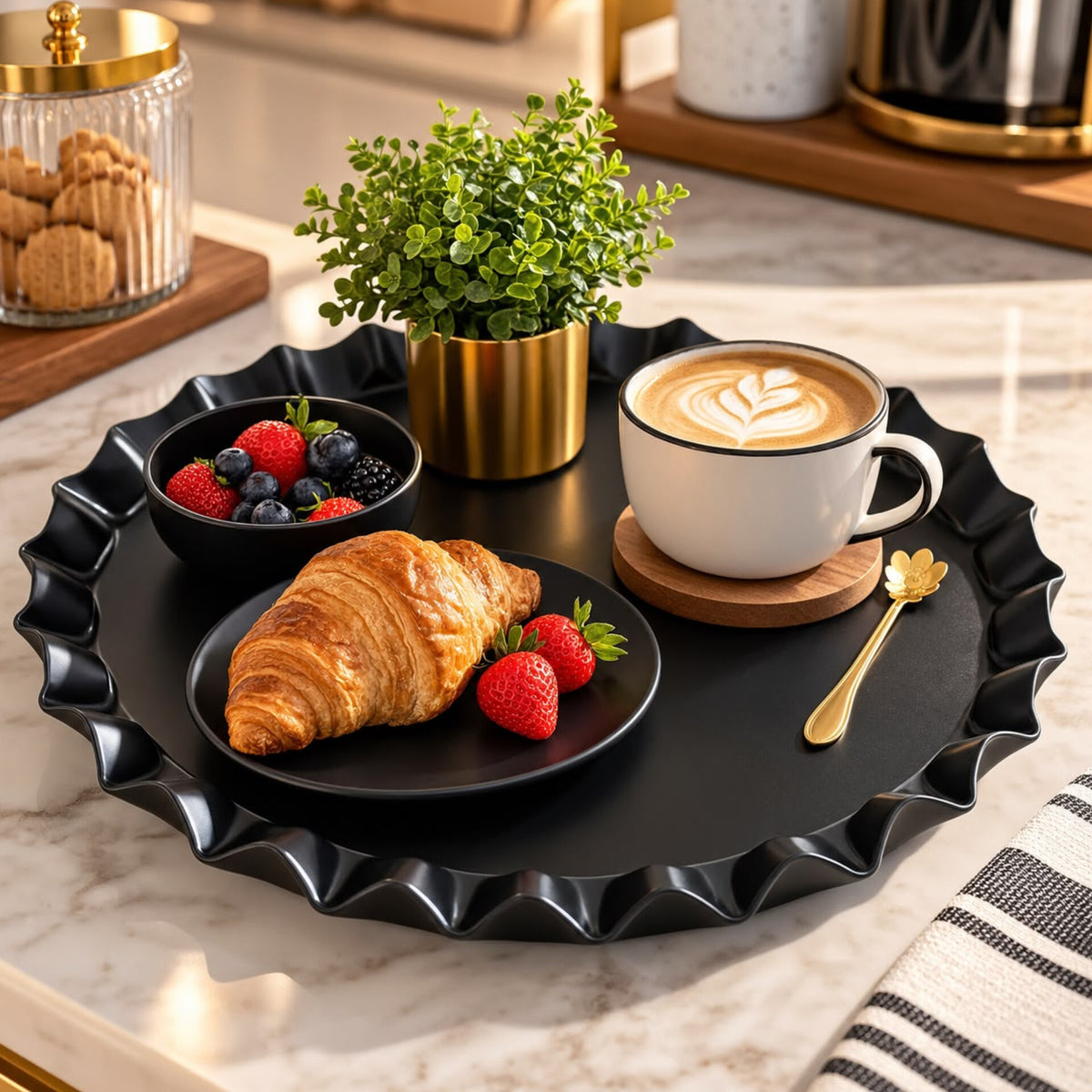 Black Ruffled Decorative Tray