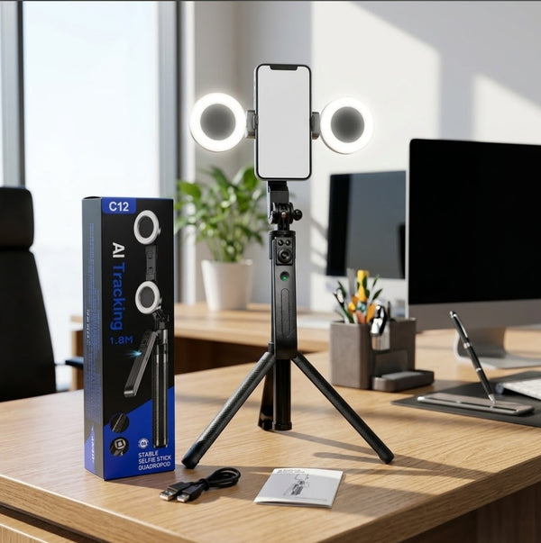 C12 AI Tracking Selfie Stick and Tripod with Lights