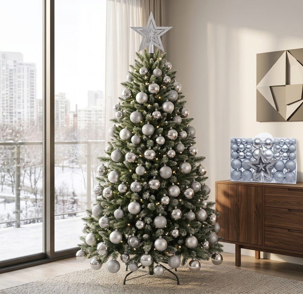 101-Piece Silver Christmas Tree Balls  Ornament Set in Nairobi Gem Home 