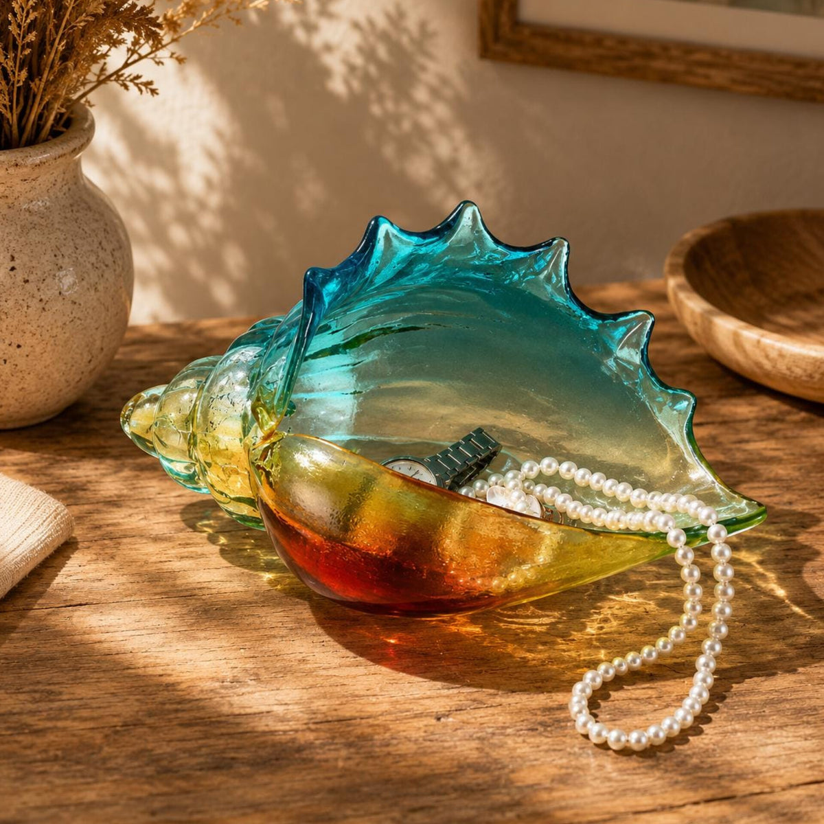 Conch Shell Hand-Blown Glass Storage Bowl