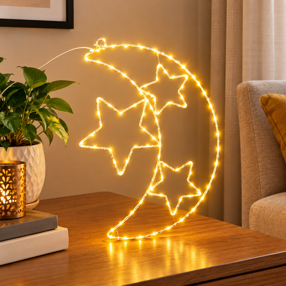 Crescent Moon with 3 Stars Christmas Fairy Light 42cm