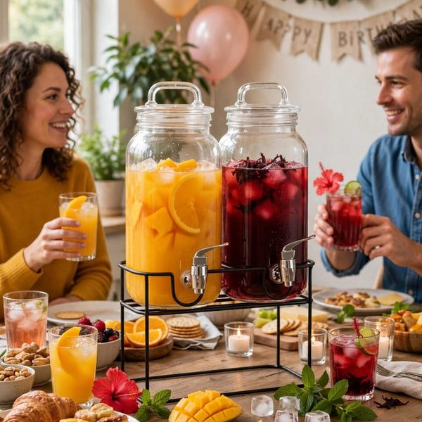 Double Glass Juice Dispenser Set with Black Stand