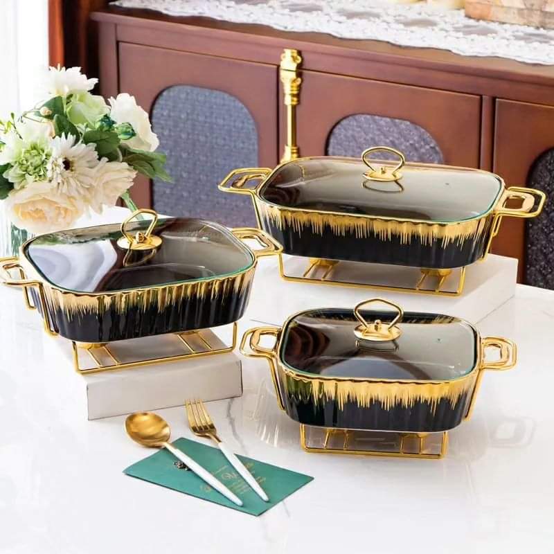 Set of 3 ceramic chaffing dishes/food warmers