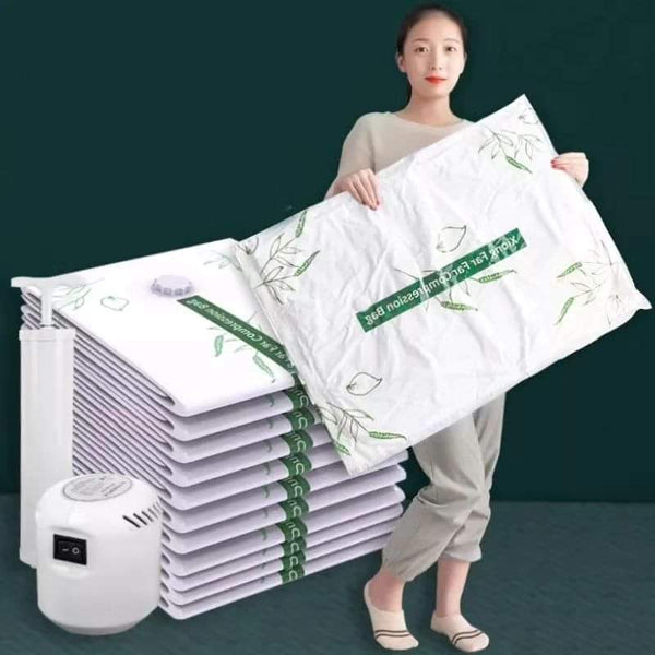 10 Pc Set Duvet Clothes Vacuum Compression Bags with Electric Pump